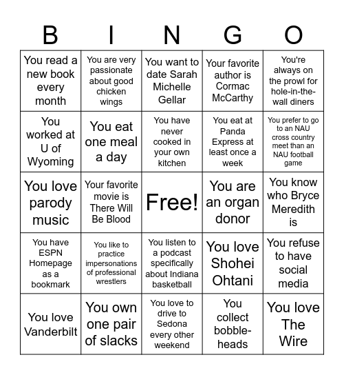 Are you Colin? Bingo Card