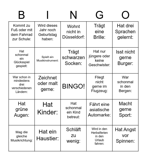 Kennenlern-Bingo Card