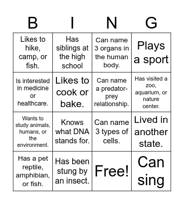 Biology Bingo Card