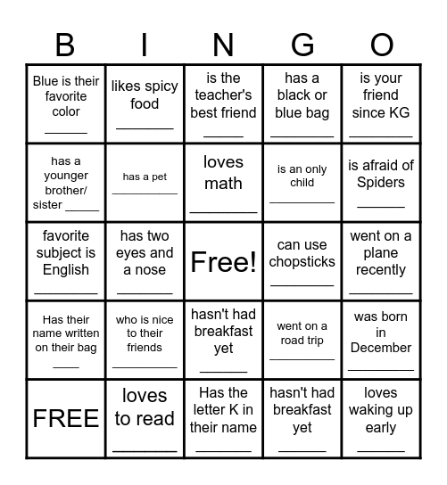 Find That Person! Bingo Card