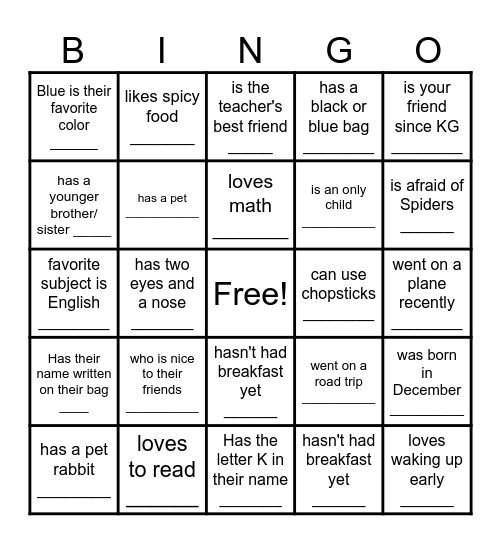 Find That Person! Bingo Card