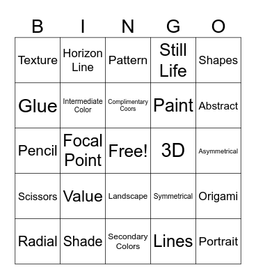 Elementary Art Bingo Card