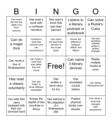 Find someone who... Bingo Card