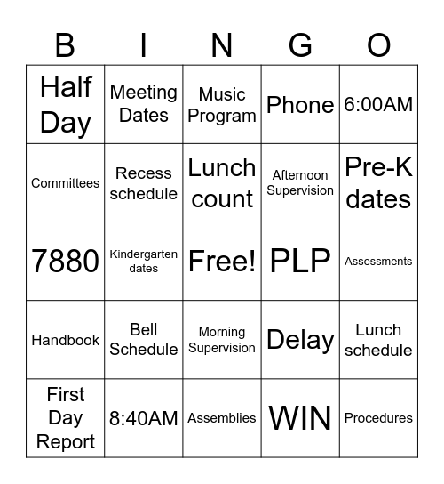 Back to School BINGO! Bingo Card