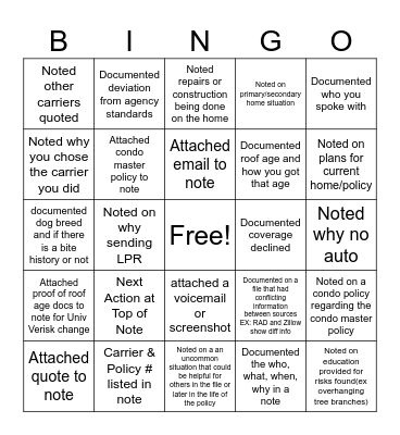 Notes November Bingo Card
