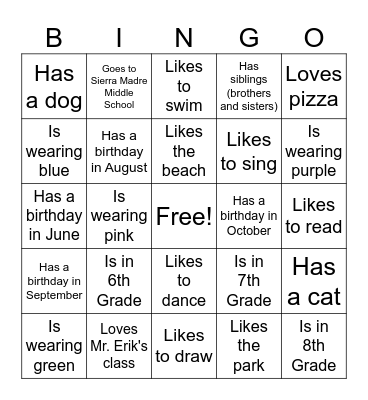 Untitled Bingo Card