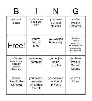 21 Maple Street BING Bingo Card