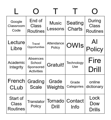 Syllabus de Madame Larson Bingo Card