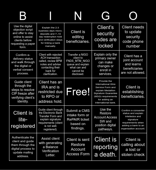 Foundational Basics Bingo Card