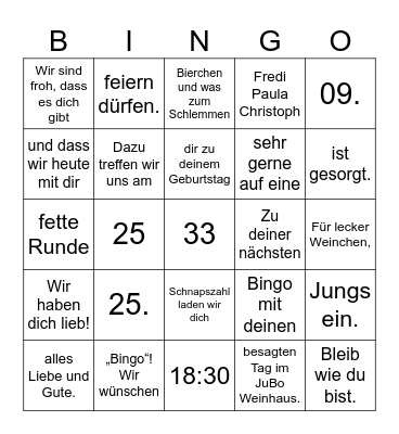 Happy Birthday Bingo Card