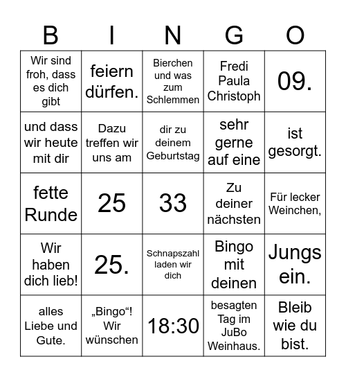 Happy Birthday Bingo Card