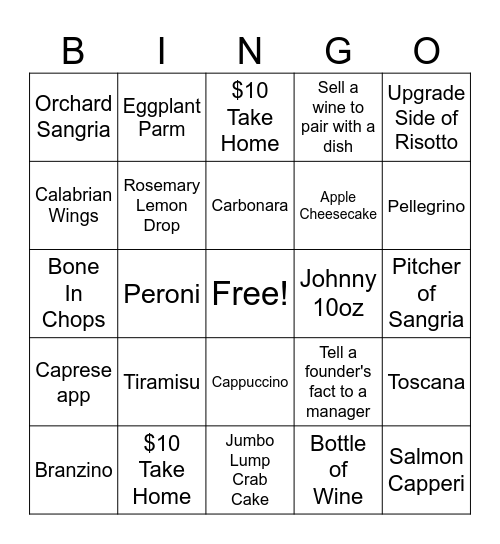 Carrabba Mico Bingo Card