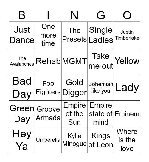 The Noughties - 00s  Bingo Card