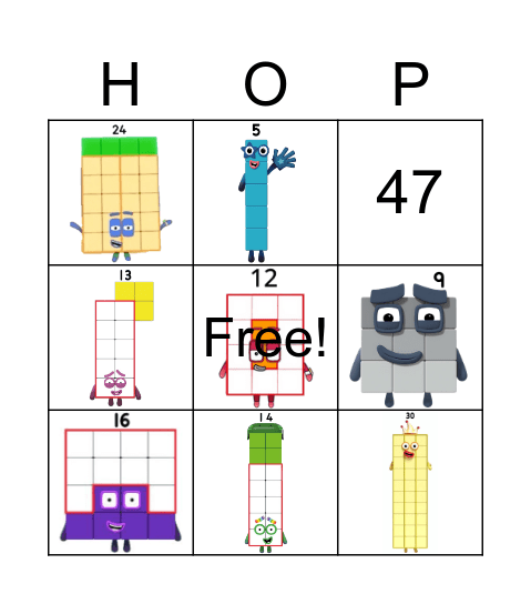 Number blocks Bingo Card