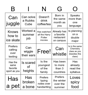 Untitled Bingo Card