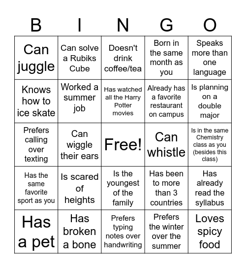 Untitled Bingo Card