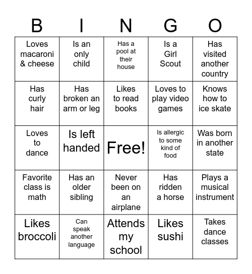 Cheer Bingo Card