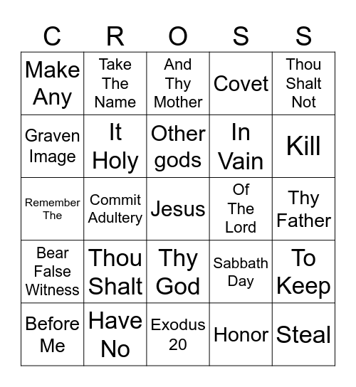 Ten Commandments Bingo Card