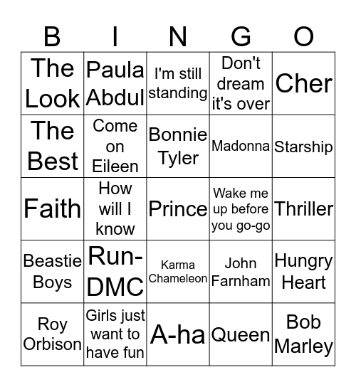 80's Bingo Card