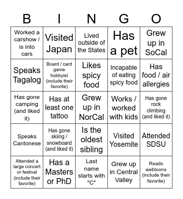 A&J Bingo Icebreaker Bingo Card