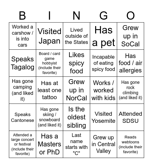 A&J Bingo Icebreaker Bingo Card