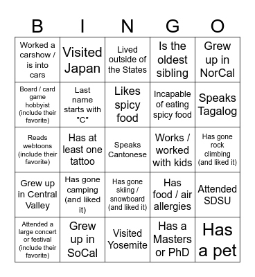 A&J Bingo Icebreaker Bingo Card