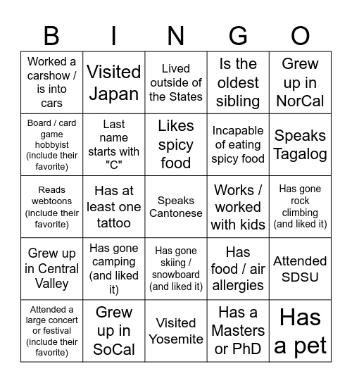 A&J Bingo Icebreaker Bingo Card