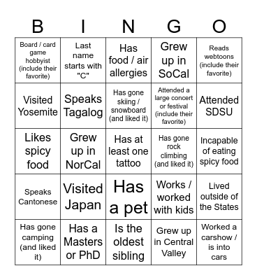 A&J Bingo Icebreaker Bingo Card