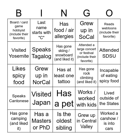 A&J Bingo Icebreaker Bingo Card