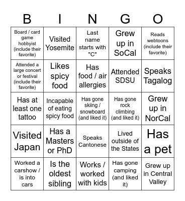 A&J Bingo Icebreaker Bingo Card