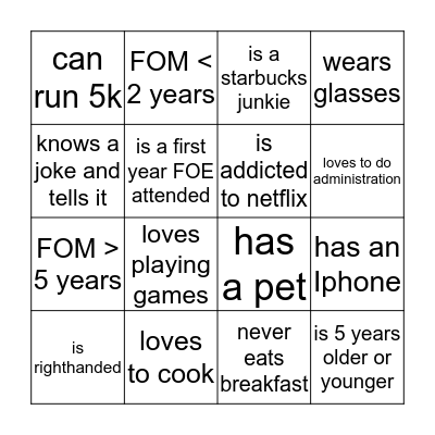 Find somebody who  Bingo Card