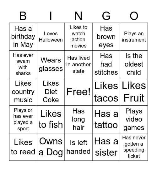 Find Someone Who Bingo Card