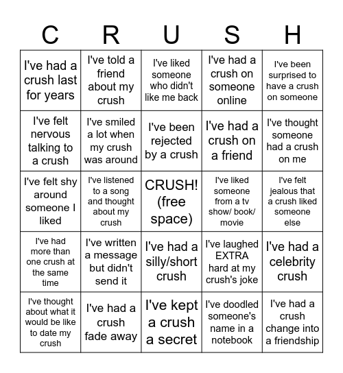 Crush Bingo Card