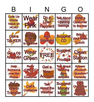Fall Items Bingo Card