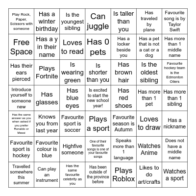 Get To Know Me Bingo Card