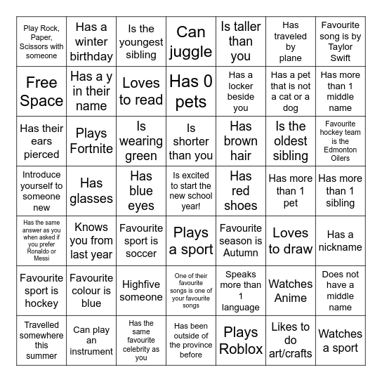 Get To Know Me Bingo Card