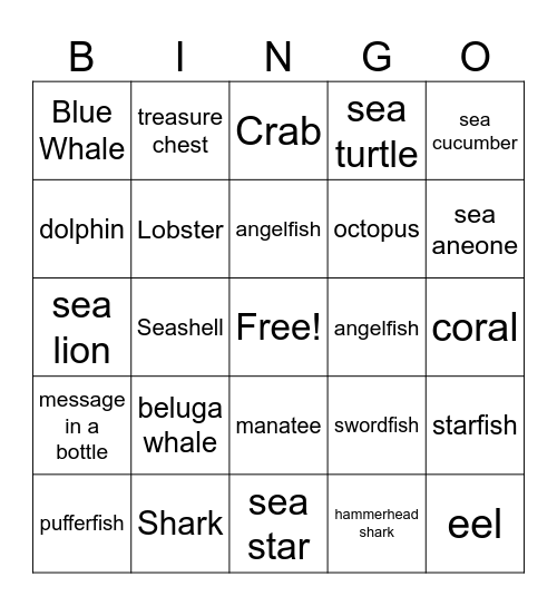 Ocean Bingo Card