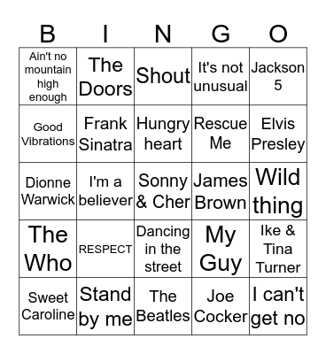 60s Bingo Card