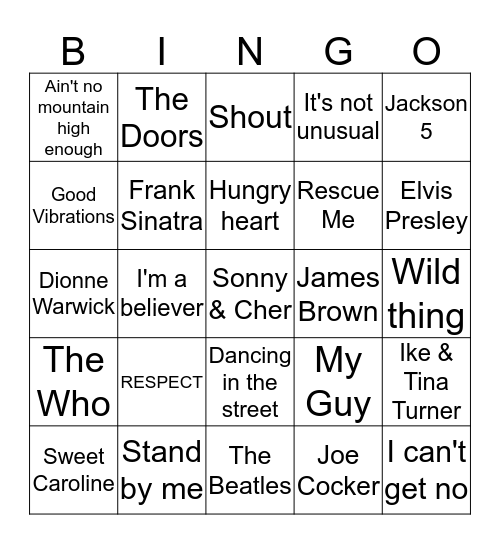 60s Bingo Card