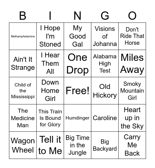Old Crow Medicine Show Bingo Card