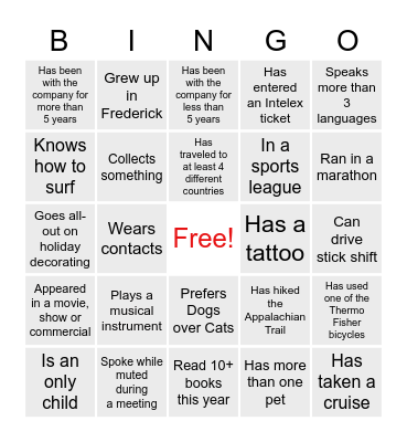 Thermo Fisher Belonging Week Bingo Card