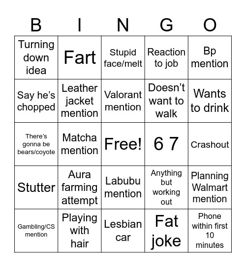 Zane Bingo Card