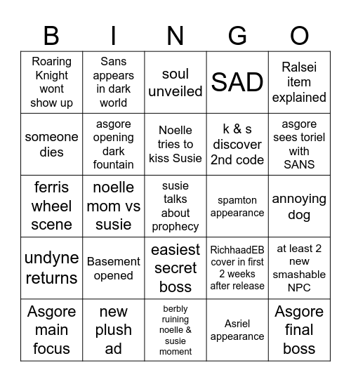 DELTARUNE CHAPTER 5 Bingo Card