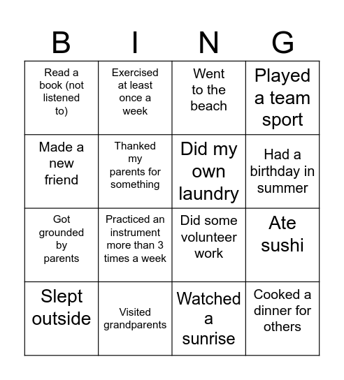 What's up, summer? Bingo Card