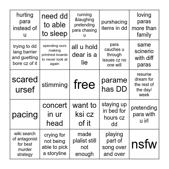 5 in a Row Bingo Card