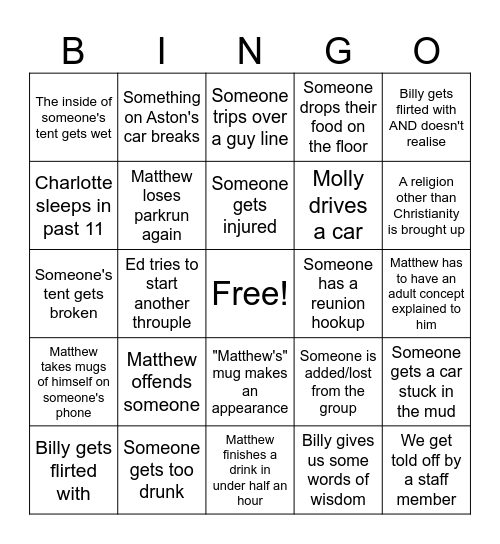 Geckos Reunion Bingo Card