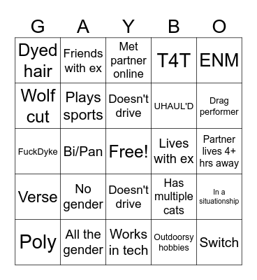 Queer Cliche Bingo Card