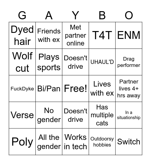 Queer Cliche Bingo Card