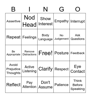 Active Listening Bingo Card