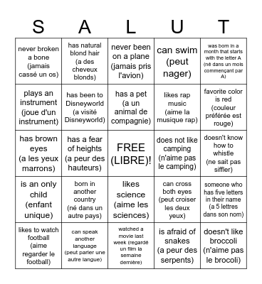 GET TO KNOW YOU Bingo Card